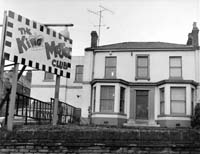 Black and white photograph of the exterior of The King Mojo Club in Burngreave, 1960s.