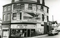 Black and white photograph of the Kashmir Curry House on Spital Hill, 1991.