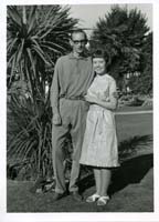 Black and white photograph of Janice and Tony Gear on holiday in Torquay, 1964.