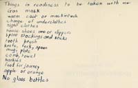 Scan of a child's list of things to be taken on evacuation from 1939.