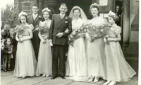 Black and white photograph of Brenda Franklins sister's wedding, 1943.