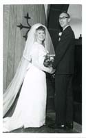 Black and white wedding photograph of Janice and Tony Gear, 1966.