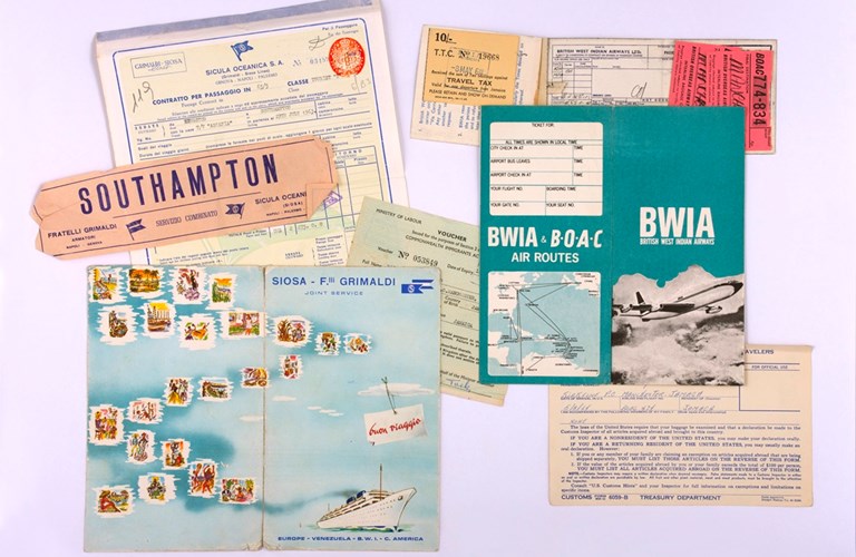 A collection of archive travel documents relating to a journey by boat from the Caribbean to the UK.