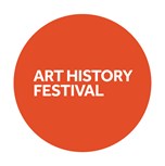 Orange circle with "Art History Festival" in white letters