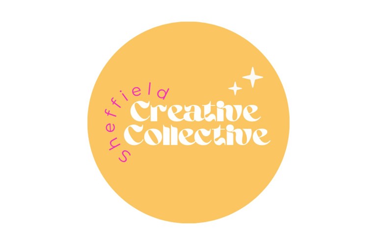 A graphic of a yellow circle with Sheffield Creative Collective written over it in white text