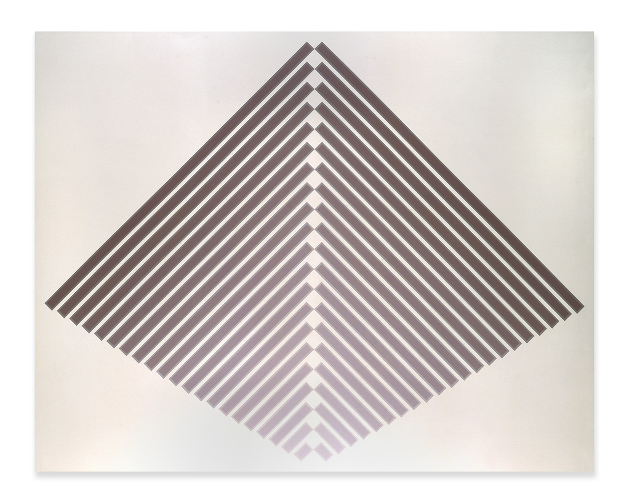 Painting of a diamond geometric shape composed of radiating black lines on a white background.