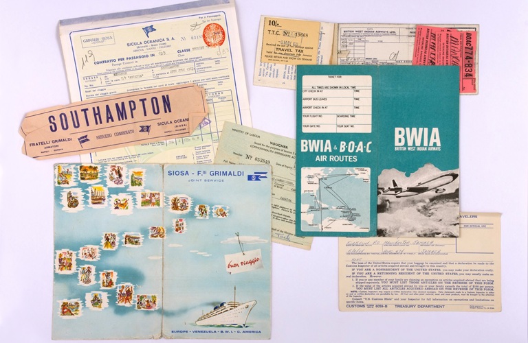 A collection of archive travel documents relating to a journey by boat from the Caribbean to the UK.