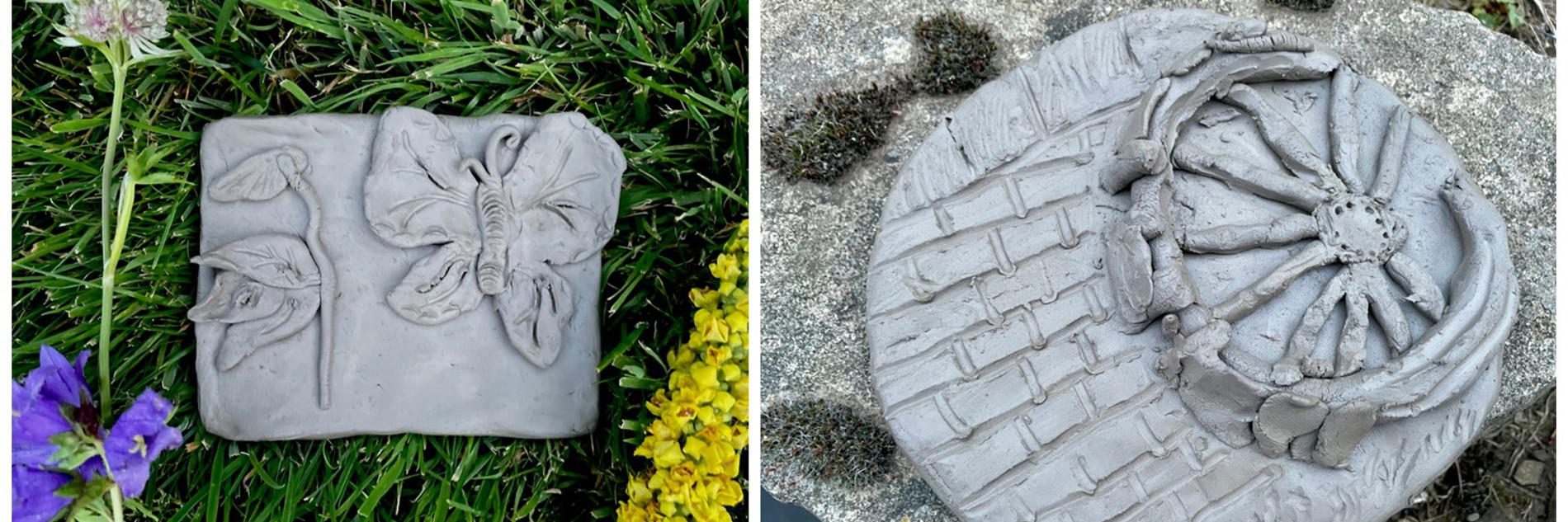 Relief decorated clay tiles. 