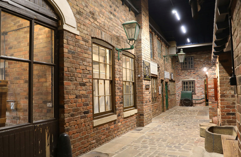 Street scene of brick-built frontages within Kelham Island Museum