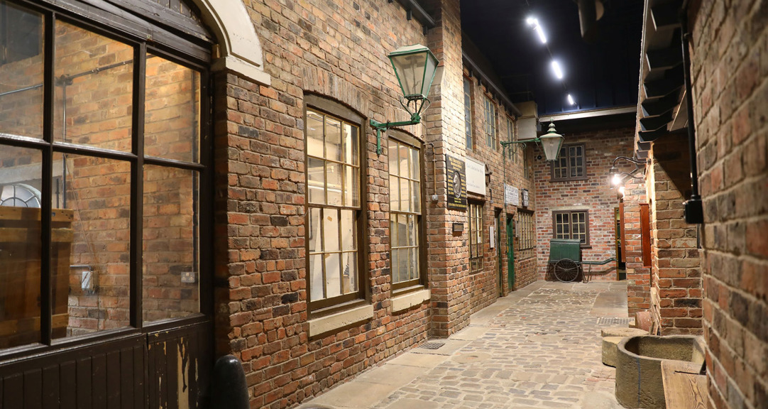 Street scene of brick-built frontages within Kelham Island Museum